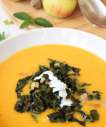velluta di zucca con cavolo nero e guanciale