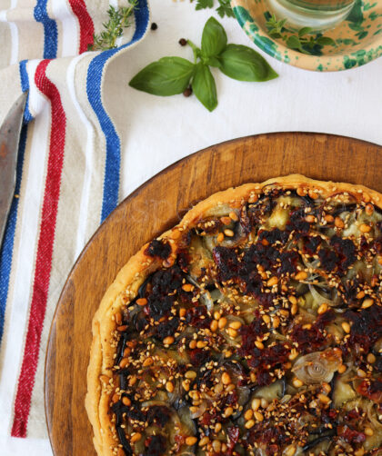 tarte renversé aux aubergines et aux pignons