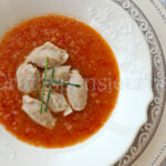 Minestra tiepida di pomodoro e cetrioli con gnocchetti di ricotta