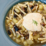 Pasta e patate con funghi e bottraga