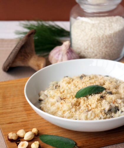 Risotto ai funghi e Taleggio con le nocciole