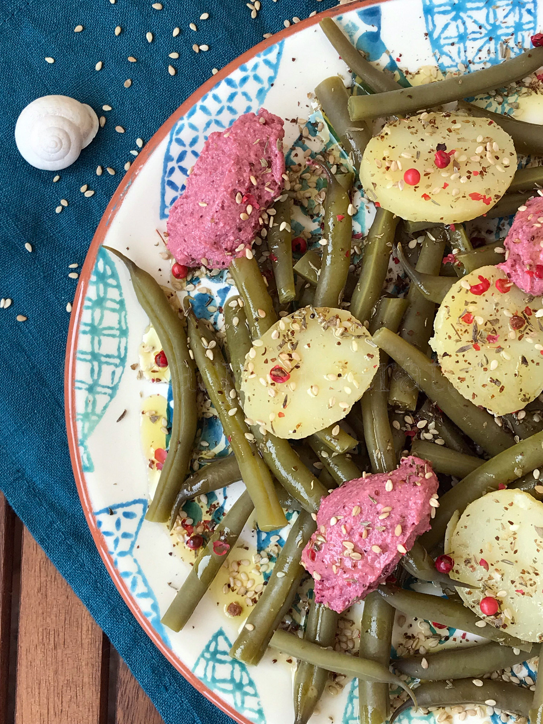 insalata di fagiolini e patate in rosa