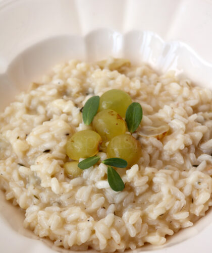 risotto all'uva e portulaca