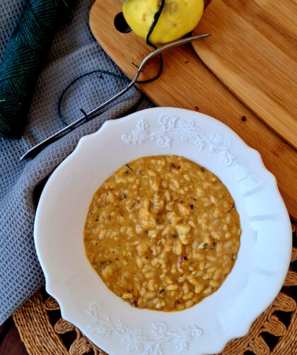 risotto alla zucca con Gorgonzola e cipolle caramellate